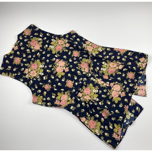 Jessica Scott VTG Floral Button Up Fitted Vest Tie Back Womens Small 90s Blue - Picture 5 of 12